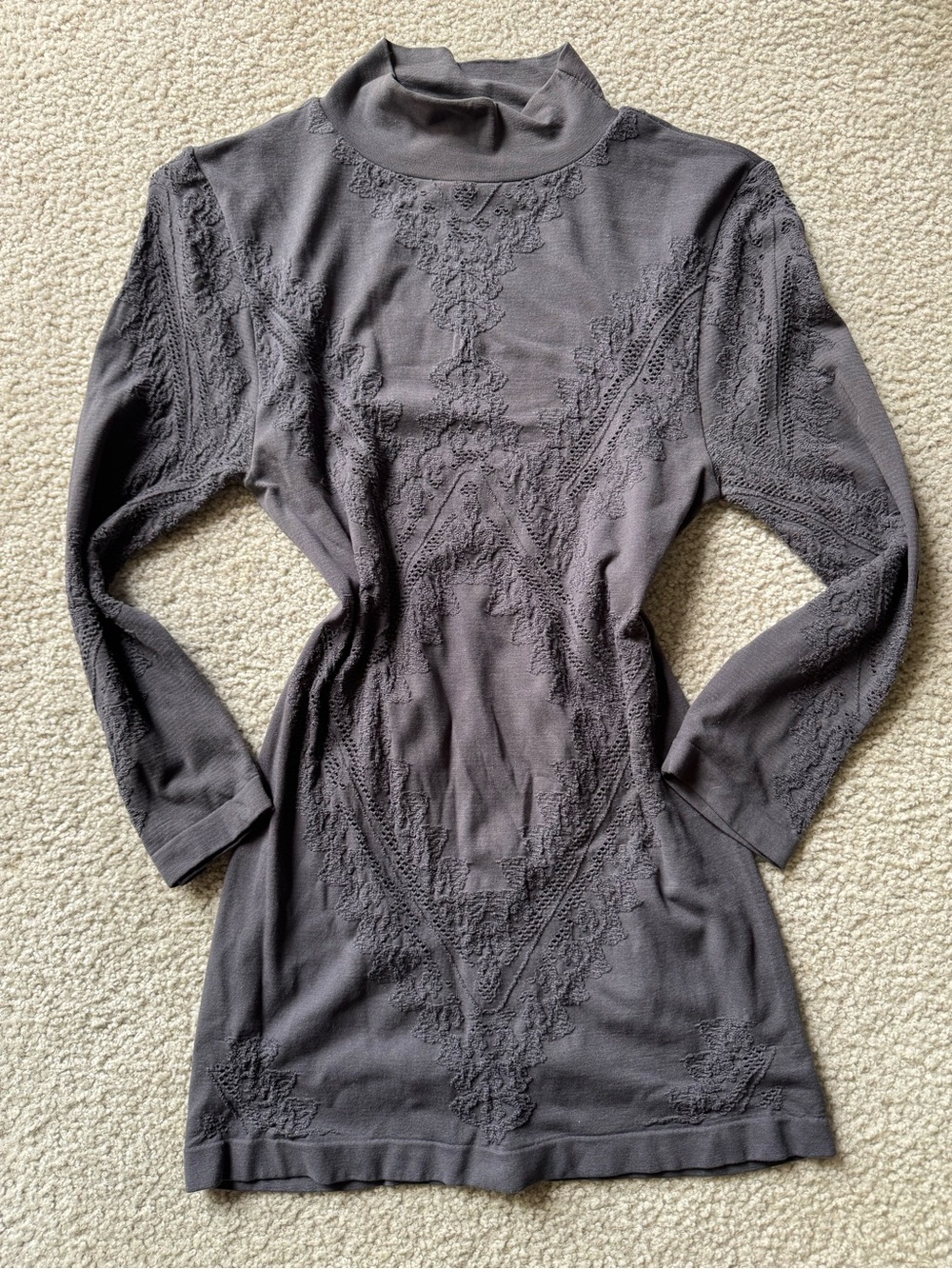 bebe Charcoal Gray Embroidered Mock Neck Long Sleeve Top sexy